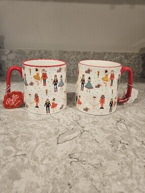 10 Strawberry Street Christmas Nutcracker Ceramic Coffee Mug Set Of 2 Red Handle
